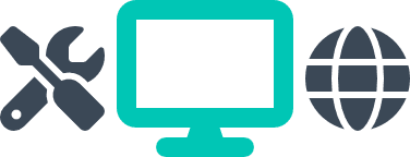 Image of tools, a monitor and a globe in black and green. Showing the affordable web design agency in Bournemouth.