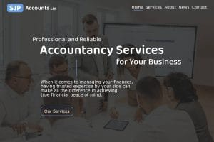Image of the top of a web page for an accountancy business showing the team in a meeting, small business web design in Bournemouth.