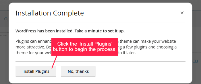 Screenshot showing how to install WordPress plugins.