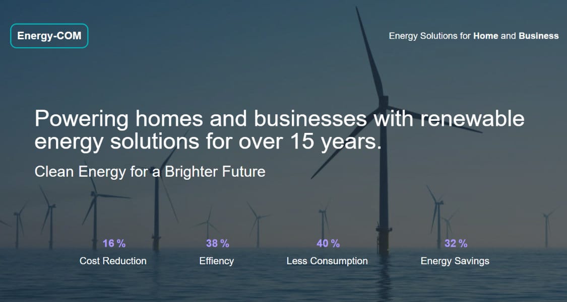 Image of a web page showing the websites for the Energy industry provided.