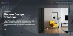 Image of the top of a web page showing the web design for Interior Designers services provided.