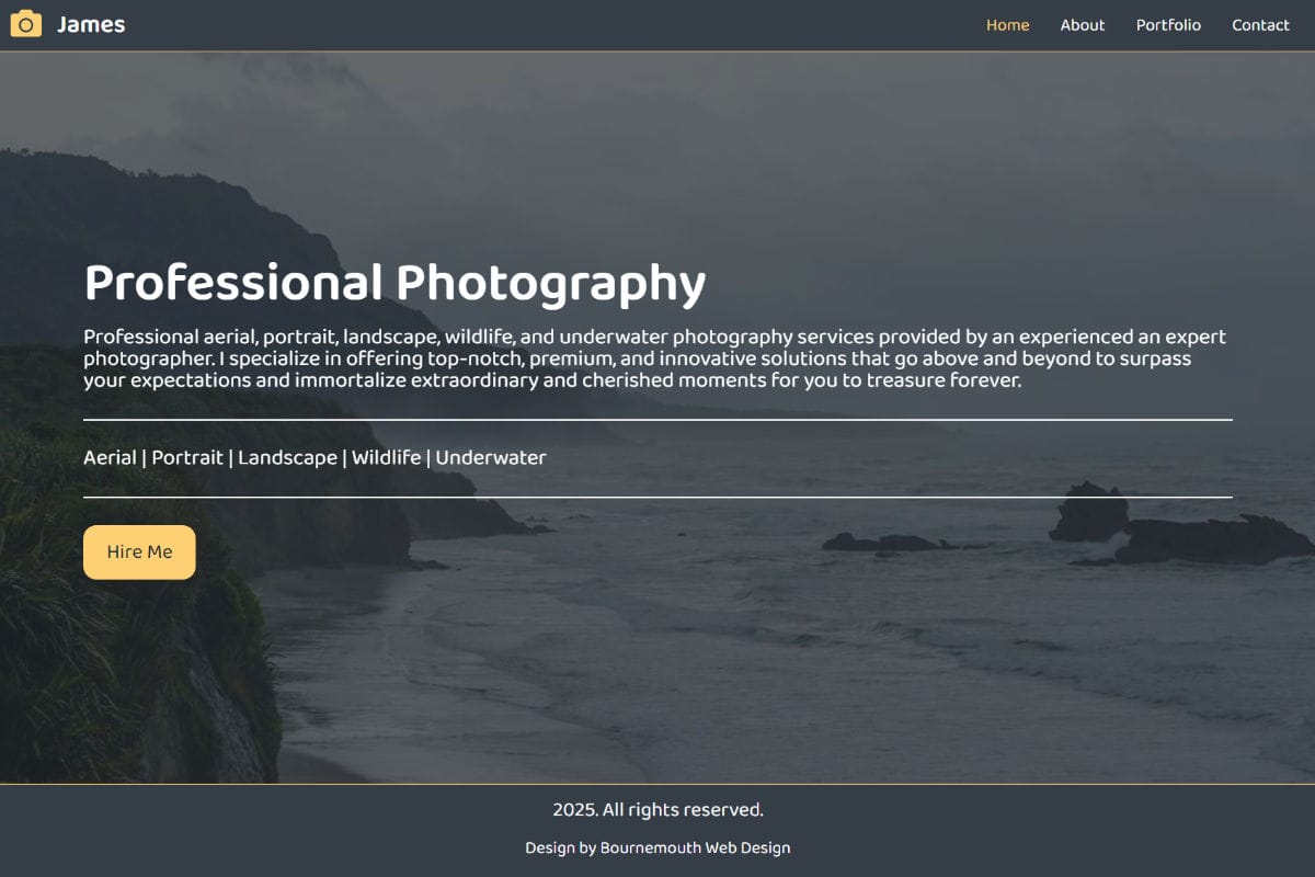 Image of a website showing the photography portfolios provided.